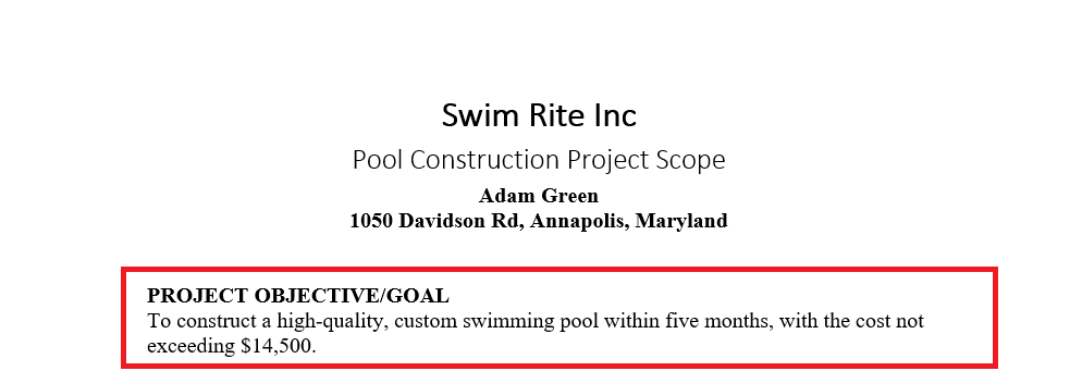 project scope - project objective project scope - project objective