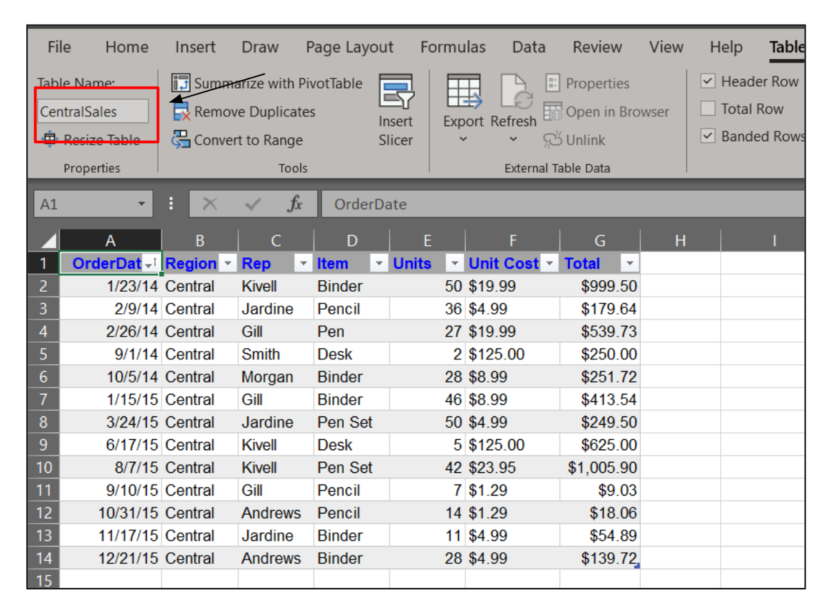 image1 Excel screenshot - example of how to store information in rows and columns