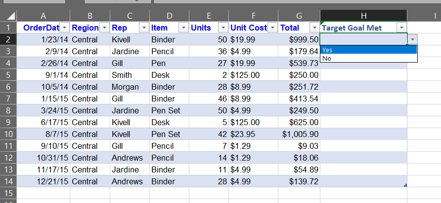 image10 Excel screenshot - example of how to use dropdown menus to avoid free-text entry