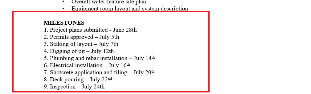 project scope - project milestones