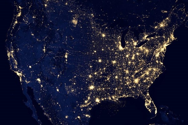 lights at night across the us from outer space